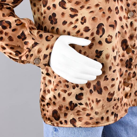 Vintage 90s Animal Print Silky Polyester Blouse 44" Bust - Picture 7 of 10